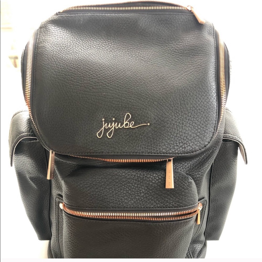 Juju Be black diaper bag with rose gold hardware